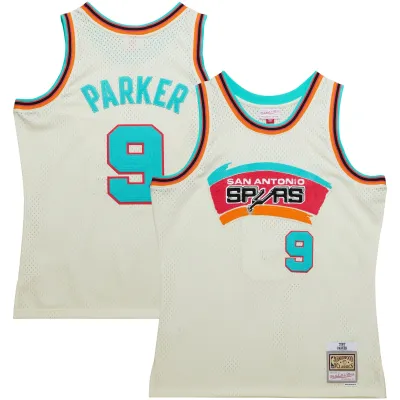 Men's San Antonio Spurs Tony Parker Cream Chainstitch Swingman Jersey 01