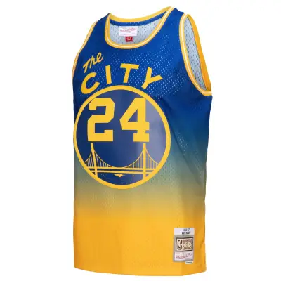 Men's San Francisco Warriors Rick Barry Gold/Royal 1966/67 Hardwood Classics Fadeaway Swingman Player Jersey 02