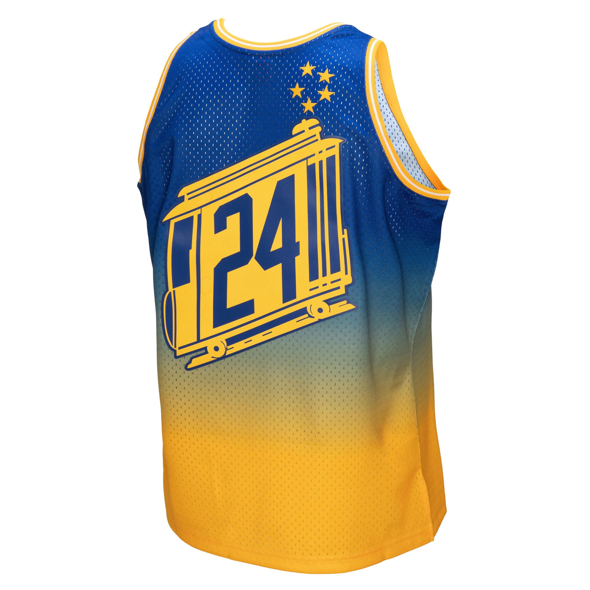 Men's San Francisco Warriors Rick Barry Gold/Royal 1966/67 Hardwood Classics Fadeaway Swingman Player Jersey