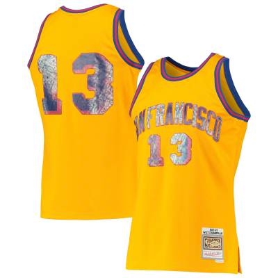 Men's San Francisco Warriors Wilt Chamberlain Gold 1962/63 Hardwood Classics NBA 75th Anniversary Diamond Swingman Jersey 01