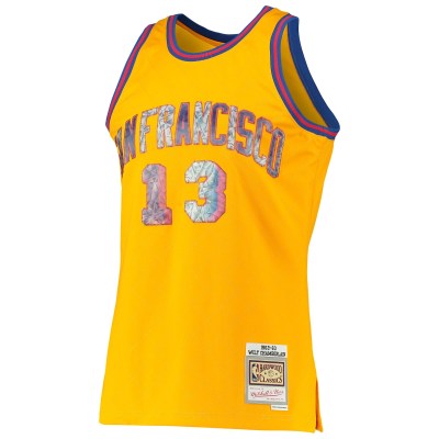 Men's San Francisco Warriors Wilt Chamberlain Gold 1962/63 Hardwood Classics NBA 75th Anniversary Diamond Swingman Jersey 02