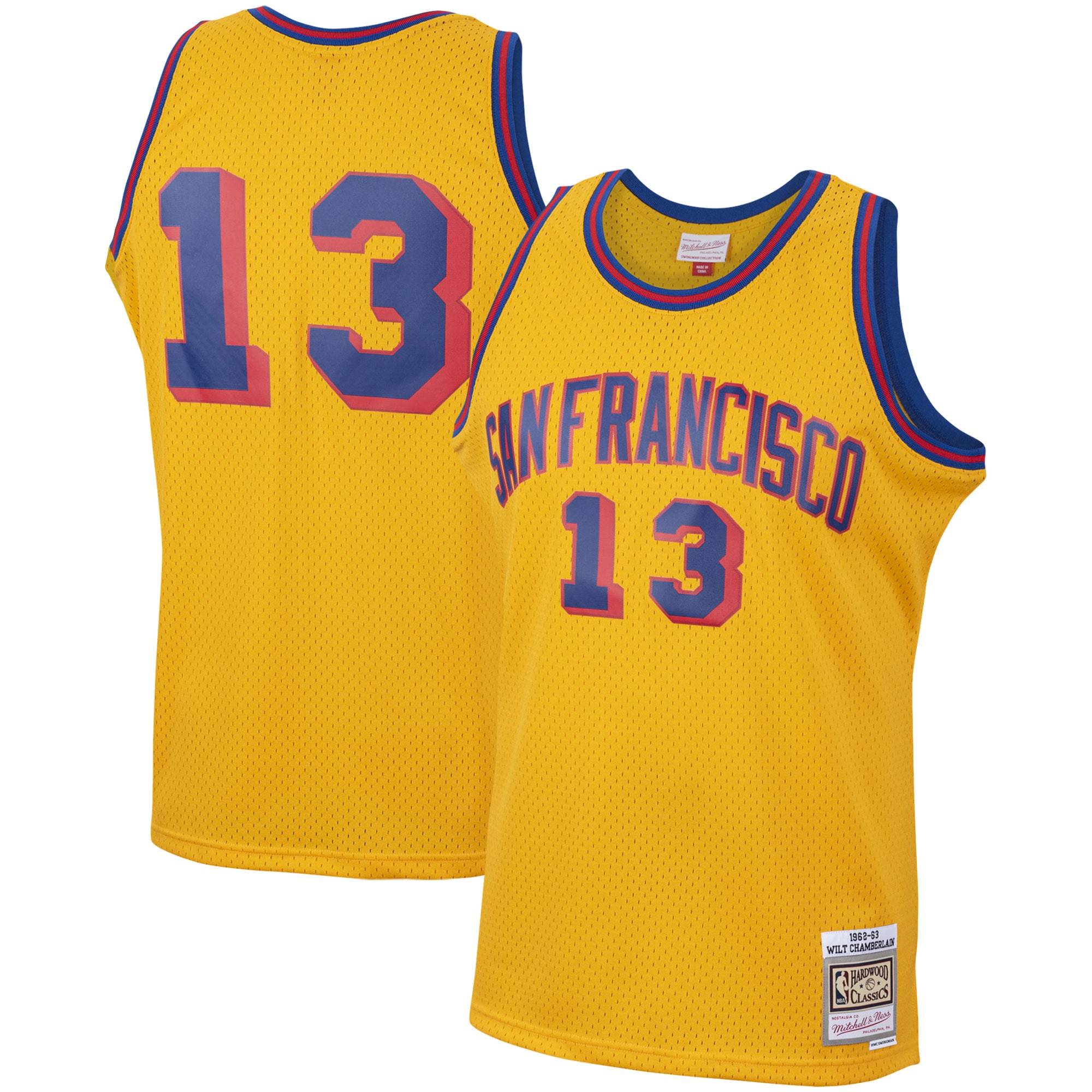 Men's San Francisco Warriors Wilt Chamberlain Gold 1962/63 Hardwood Classics Swingman Jersey