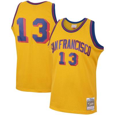 Men's San Francisco Warriors Wilt Chamberlain Gold 1962/63 Hardwood Classics Swingman Jersey 01