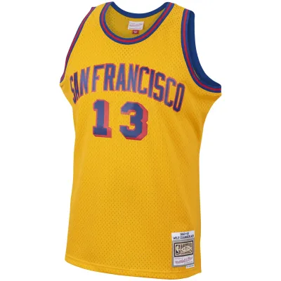 Men's San Francisco Warriors Wilt Chamberlain Gold 1962/63 Hardwood Classics Swingman Jersey 02