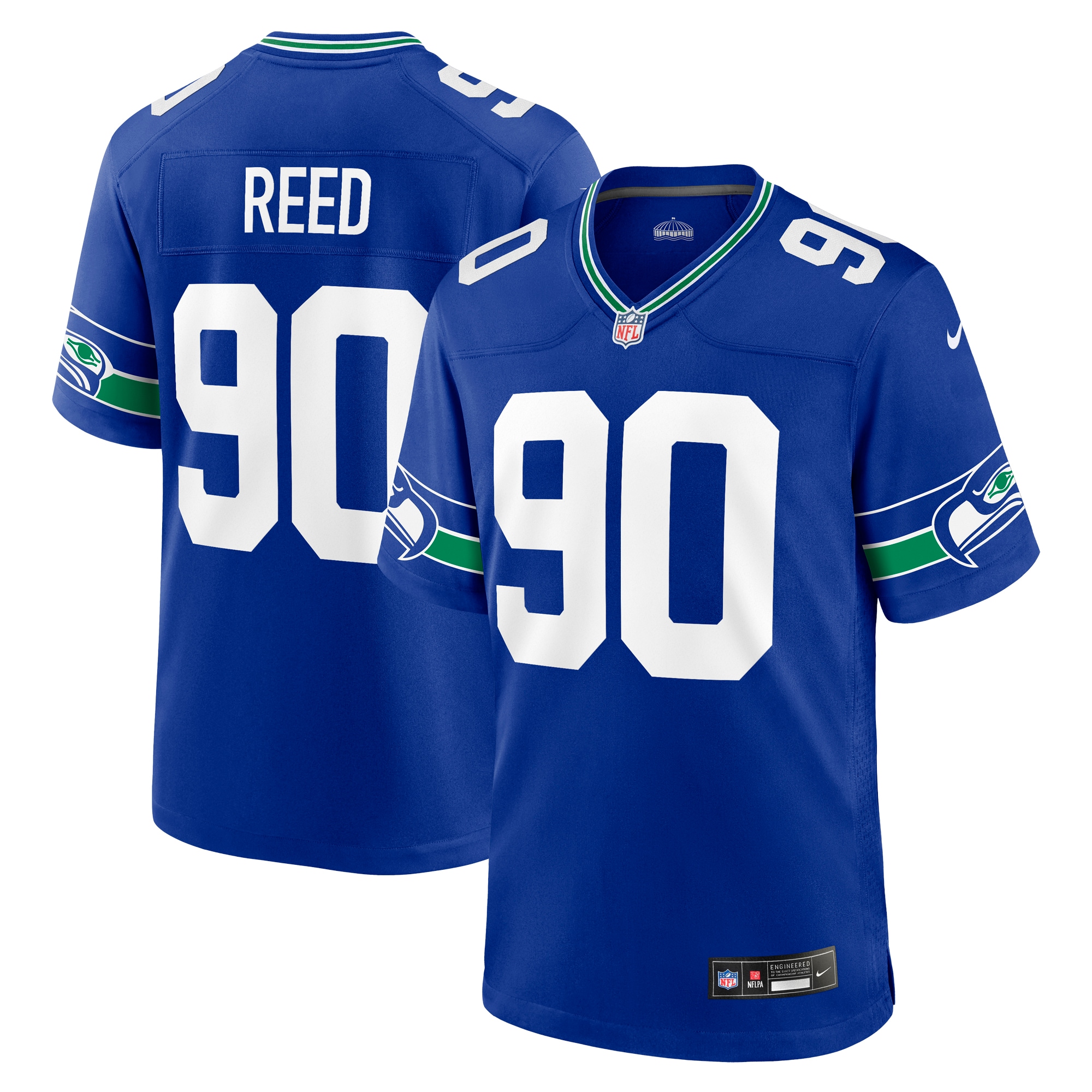 Men's Seattle Seahawks Jarran Reed Royal Throwback Player Game Jersey