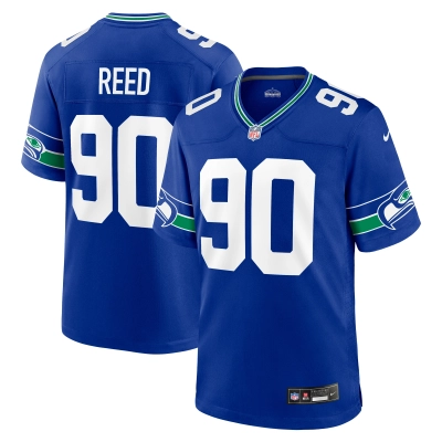 Men's Seattle Seahawks Jarran Reed Royal Throwback Player Game Jersey 01