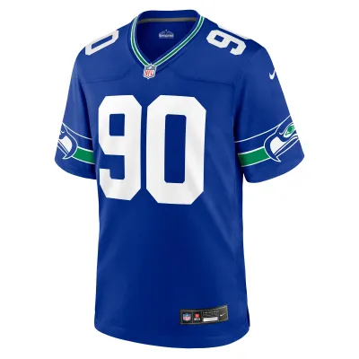 Men's Seattle Seahawks Jarran Reed Royal Throwback Player Game Jersey 02