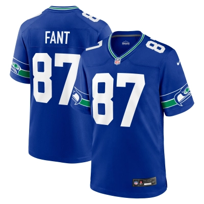 Men's Seattle Seahawks Noah Fant Royal Throwback Player Game Jersey 01