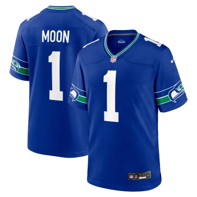 Men's Seattle Seahawks Warren Moon Royal Throwback Retired Player Game Jersey 01