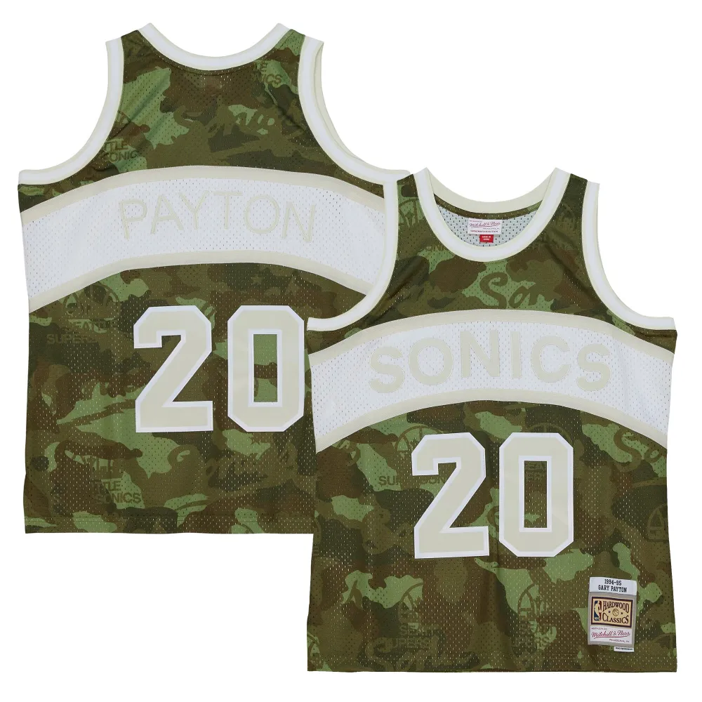 Men's Seattle SuperSonics Gary Payton Camo Hardwood Classics 1984/85 Ghost Green Swingman Jersey
