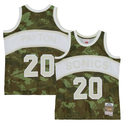 Men's Seattle SuperSonics Gary Payton Camo Hardwood Classics 1984/85 Ghost Green Swingman Jersey 01