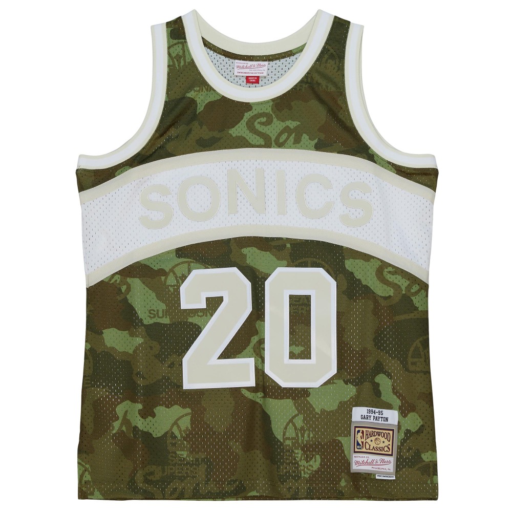 Men's Seattle SuperSonics Gary Payton Camo Hardwood Classics 1984/85 Ghost Green Swingman Jersey