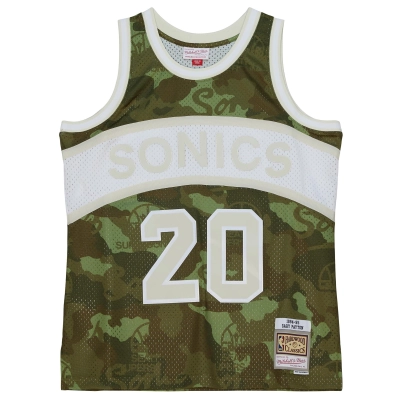 Men's Seattle SuperSonics Gary Payton Camo Hardwood Classics 1984/85 Ghost Green Swingman Jersey 02