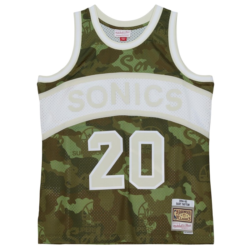 Men's Seattle SuperSonics Gary Payton Camo Hardwood Classics 1984/85 Ghost Green Swingman Jersey