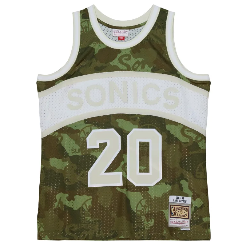 Men's Seattle SuperSonics Gary Payton Camo Hardwood Classics 1984/85 Ghost Green Swingman Jersey