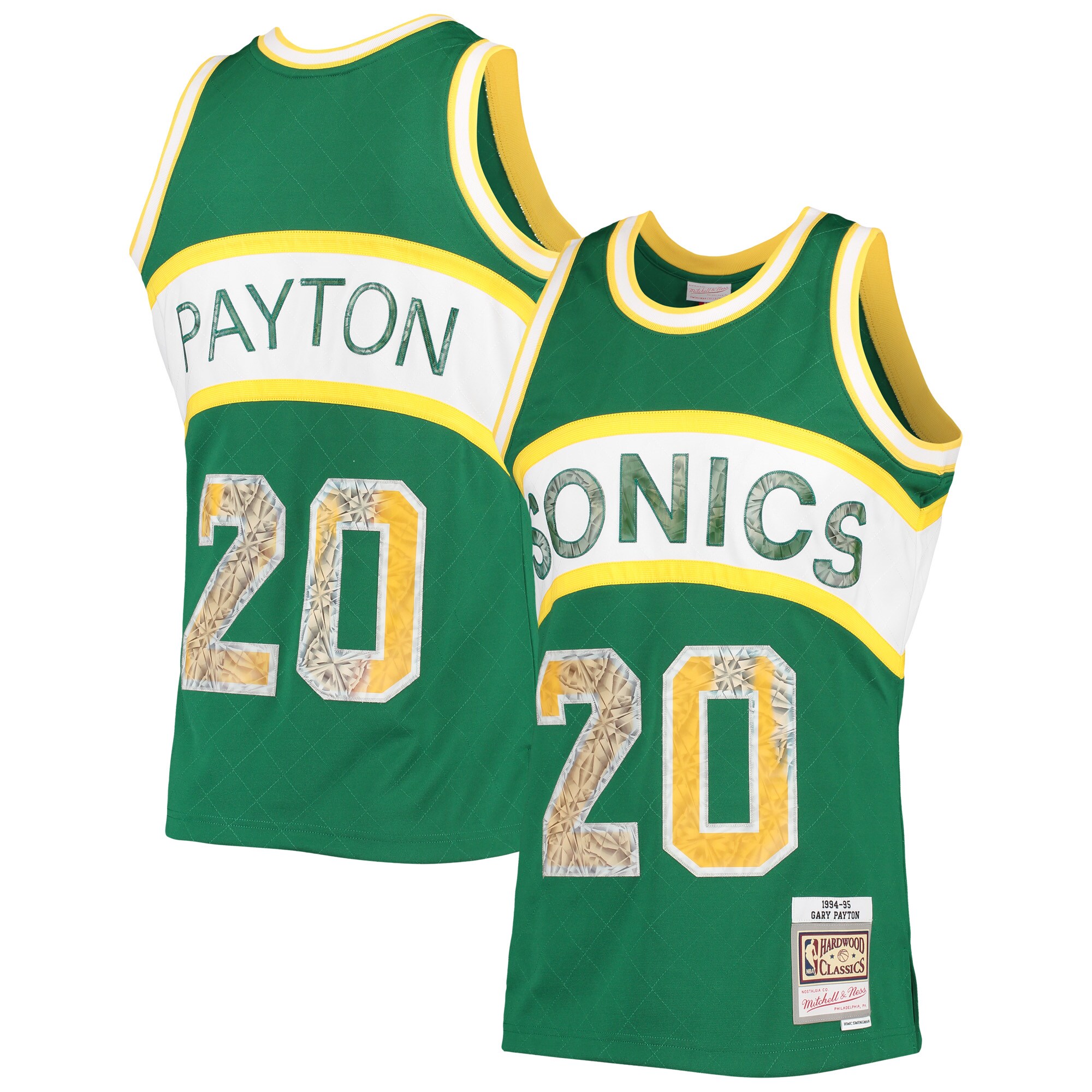 Men's Seattle SuperSonics Gary Payton Green 1994/95 Hardwood Classics NBA 75th Anniversary Diamond Swingman Jersey
