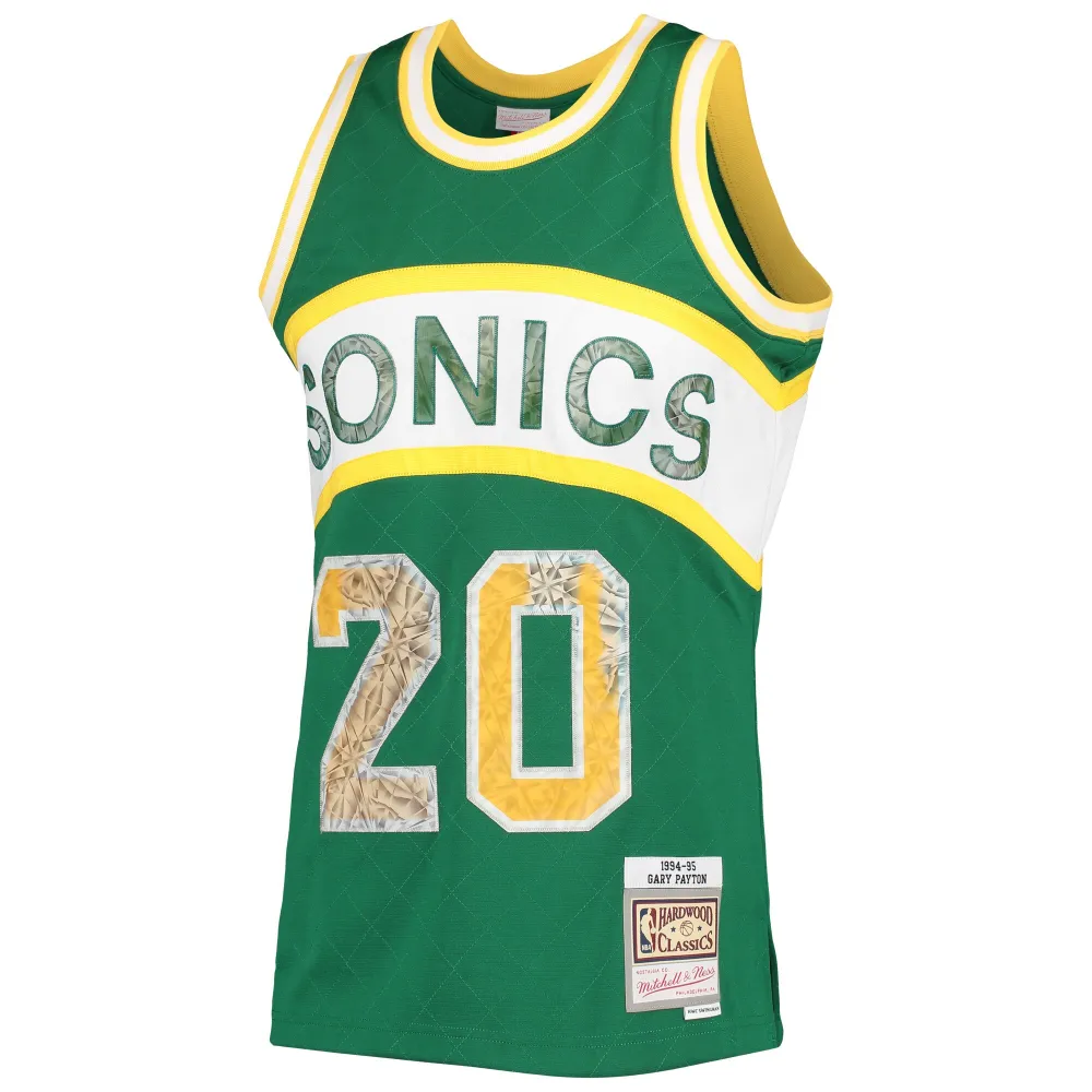 Men's Seattle SuperSonics Gary Payton Green 1994/95 Hardwood Classics NBA 75th Anniversary Diamond Swingman Jersey