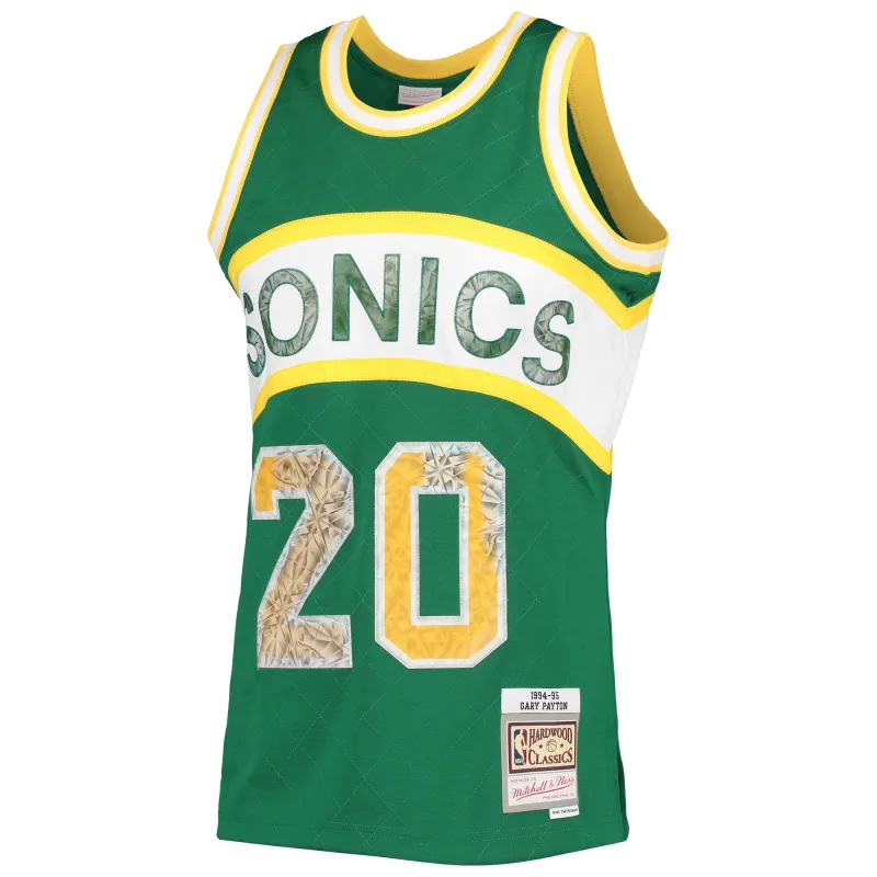 Men's Seattle SuperSonics Gary Payton Green 1994/95 Hardwood Classics NBA 75th Anniversary Diamond Swingman Jersey