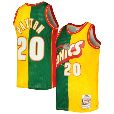 Men's Seattle SuperSonics Gary Payton Green/Gold Hardwood Classics 1995/96 Split Swingman Jersey 01