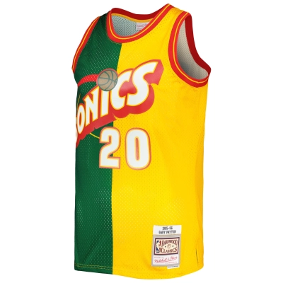 Men's Seattle SuperSonics Gary Payton Green/Gold Hardwood Classics 1995/96 Split Swingman Jersey 02