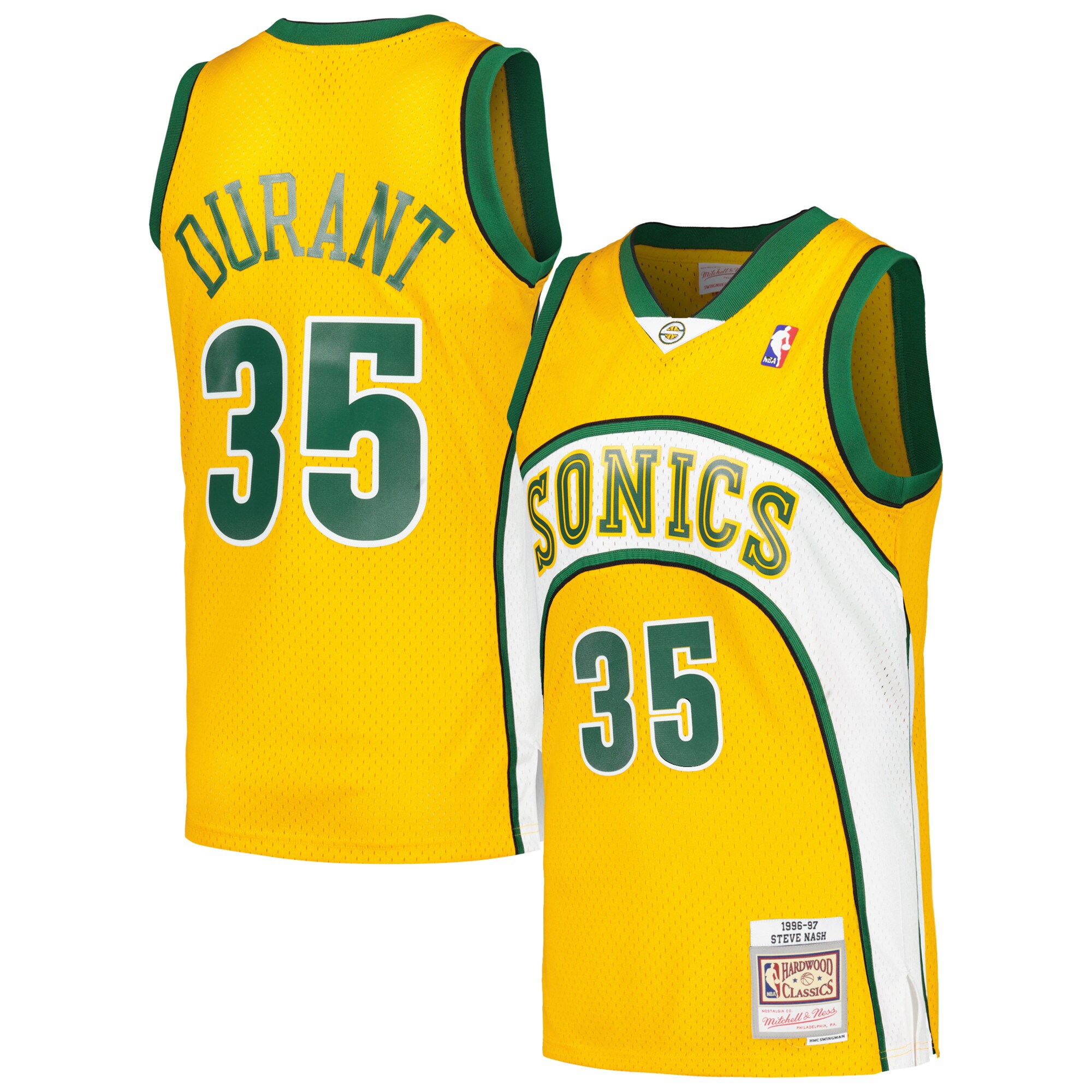 Men's Seattle SuperSonics Kevin Durant Yellow 2007/08 Hardwood Classics Swingman Throwback Jersey
