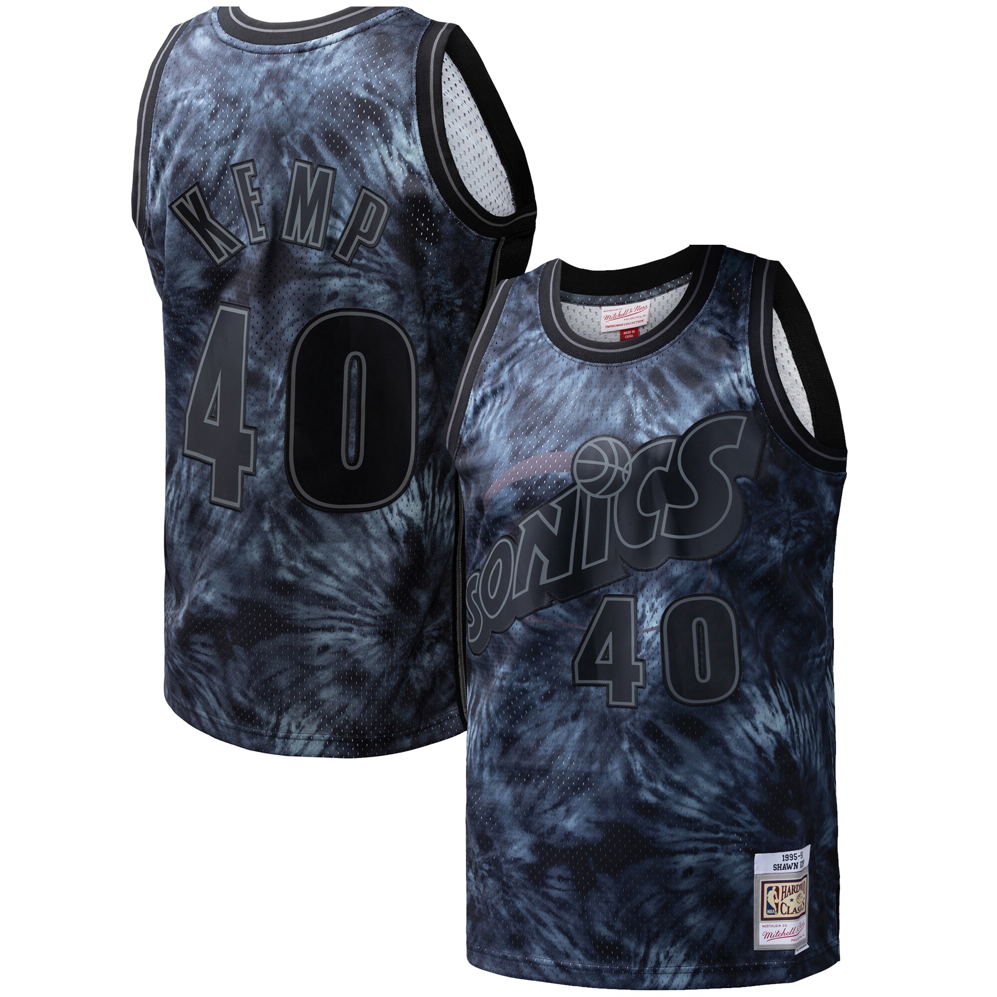 Men's Seattle SuperSonics Shawn Kemp Black Hardwood Classics 1995/96 Tie-Dye Swingman Jersey