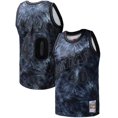 Men's Seattle SuperSonics Shawn Kemp Black Hardwood Classics 1995/96 Tie-Dye Swingman Jersey 01