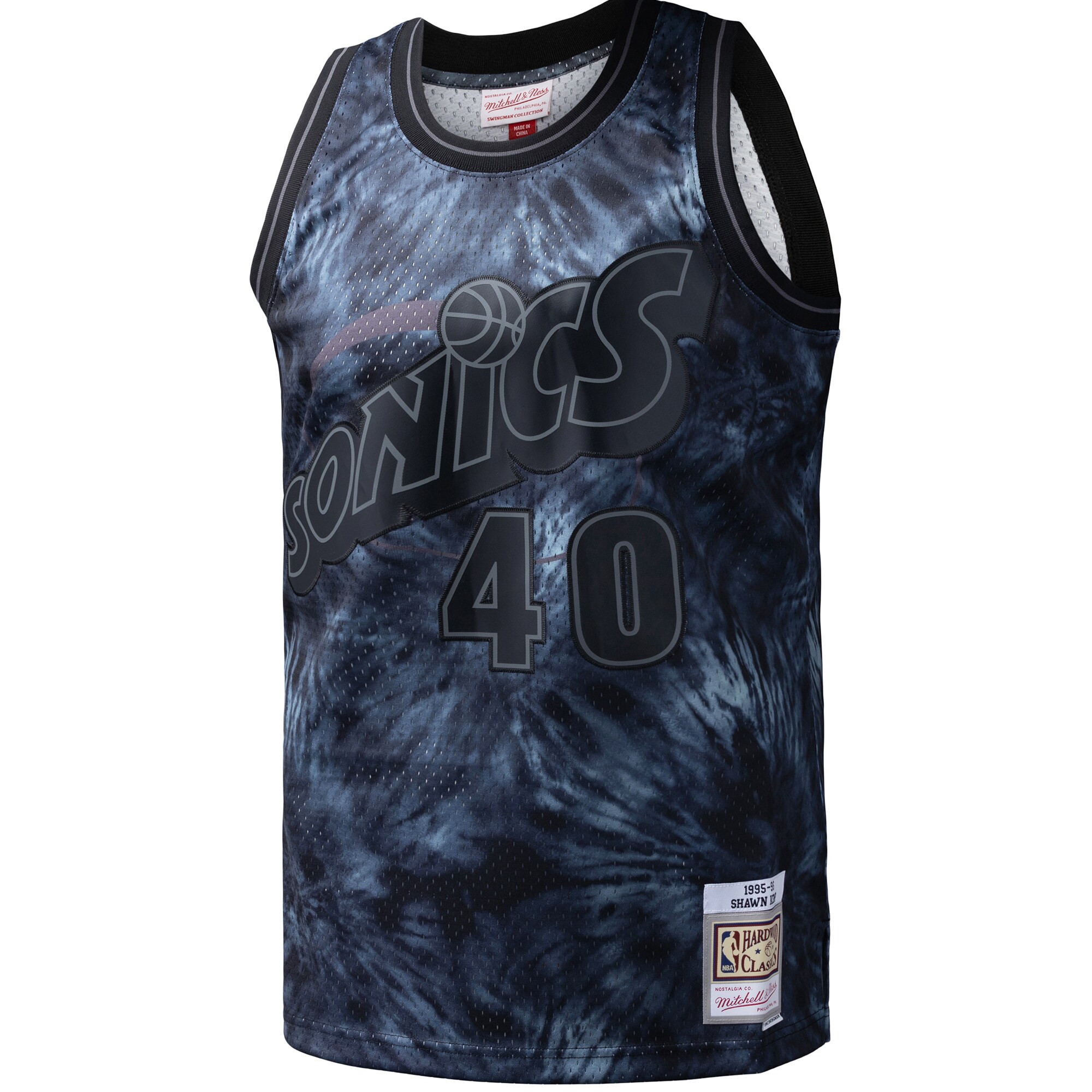 Men's Seattle SuperSonics Shawn Kemp Black Hardwood Classics 1995/96 Tie-Dye Swingman Jersey