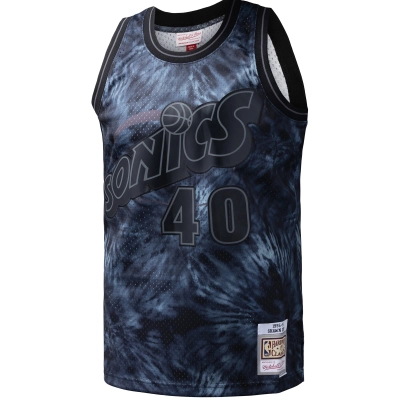 Men's Seattle SuperSonics Shawn Kemp Black Hardwood Classics 1995/96 Tie-Dye Swingman Jersey 02