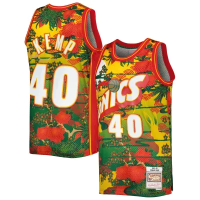 Men's Seattle SuperSonics Shawn Kemp Gold Hardwood Classics Lunar New Year Swingman Jersey 01