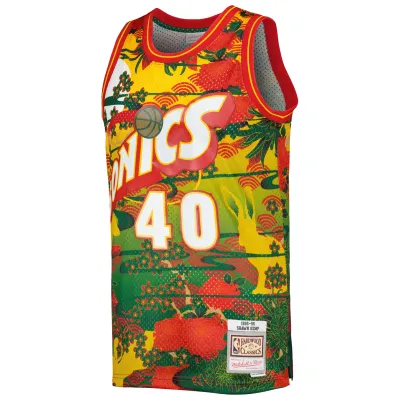 Men's Seattle SuperSonics Shawn Kemp Gold Hardwood Classics Lunar New Year Swingman Jersey 02