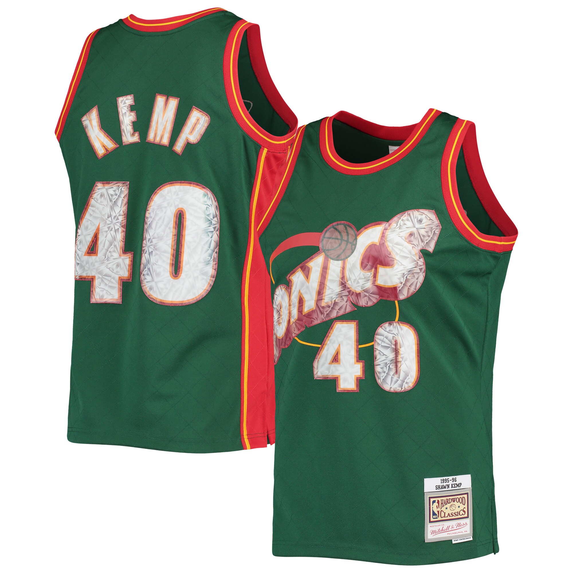 Men's Seattle SuperSonics Shawn Kemp Green 1995/96 Hardwood Classics NBA 75th Anniversary Diamond Swingman Jersey