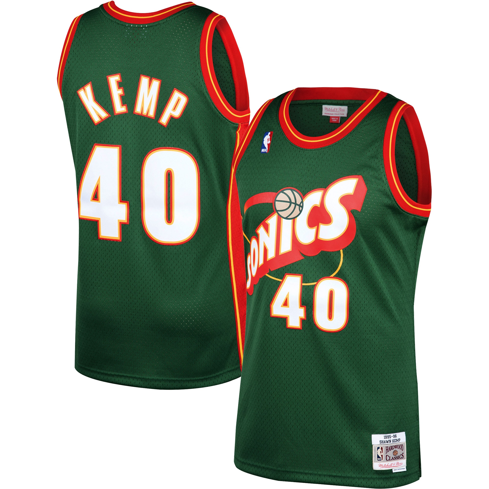 Men's Seattle SuperSonics Shawn Kemp Green 1995/96 Hardwood Classics Swingman Jersey