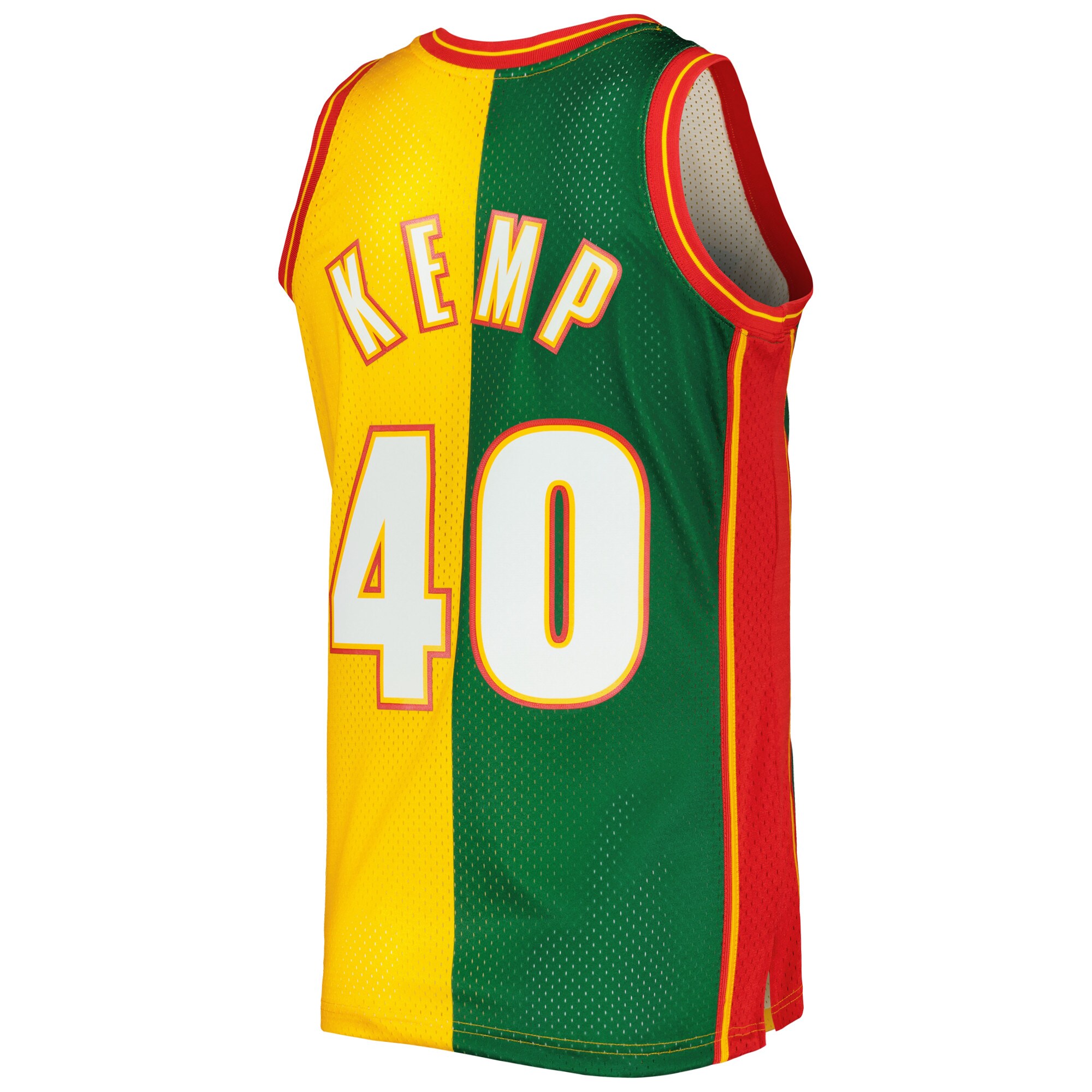 Men's Seattle SuperSonics Shawn Kemp Green/Gold Hardwood Classics 1995/96 Split Swingman Jersey