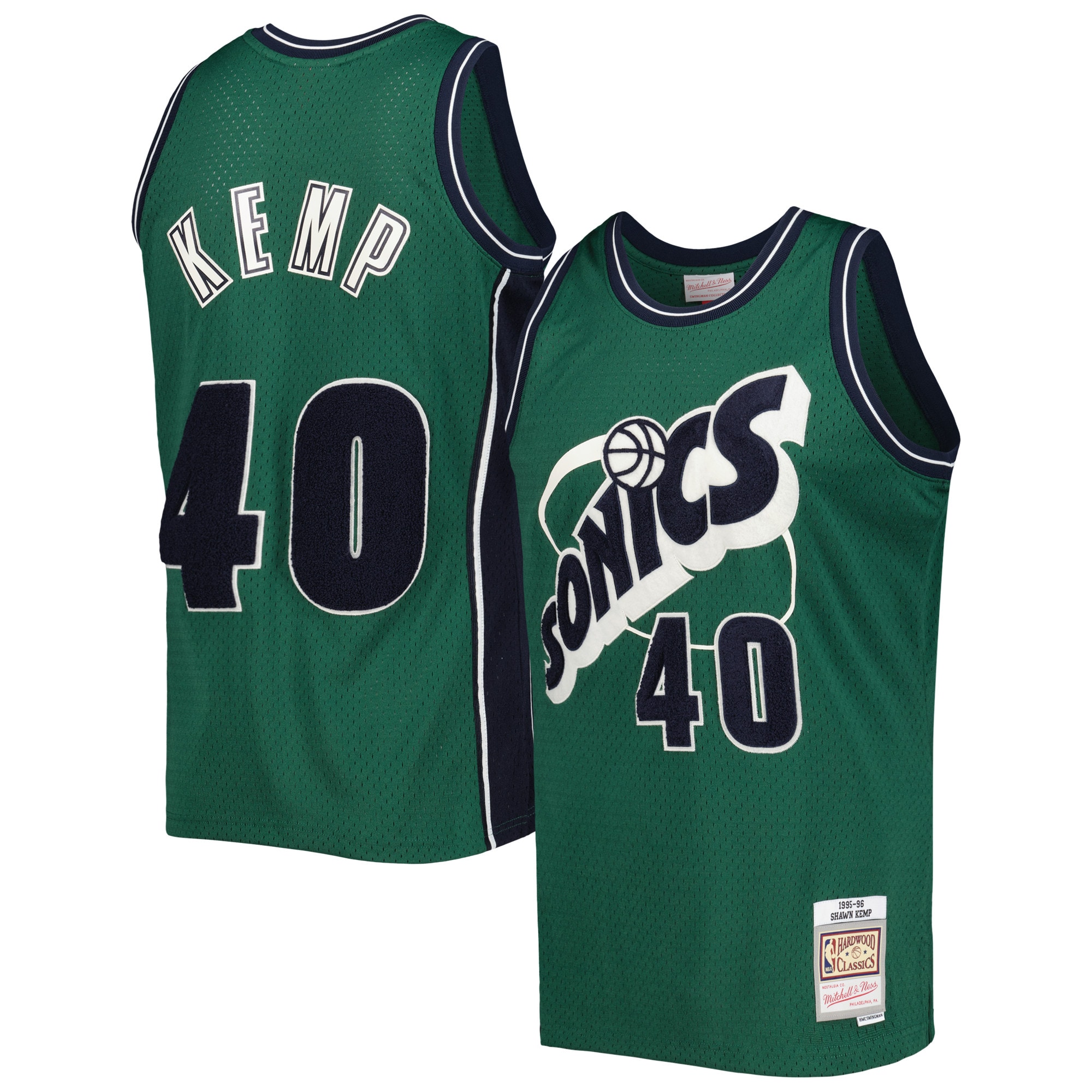 Men's Seattle SuperSonics Shawn Kemp Green Hardwood Classics Off-Court Swingman Jersey