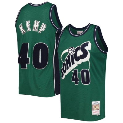 Men's Seattle SuperSonics Shawn Kemp Green Hardwood Classics Off-Court Swingman Jersey 01