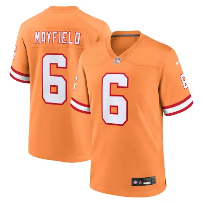 Men's Tampa Bay Buccaneers Baker Mayfield Orange Throwback Game Jersey 01