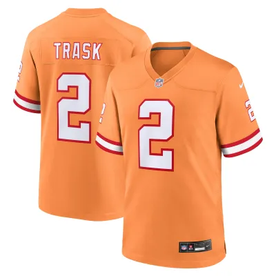 Men's Tampa Bay Buccaneers Kyle Trask Orange Throwback Game Jersey 01