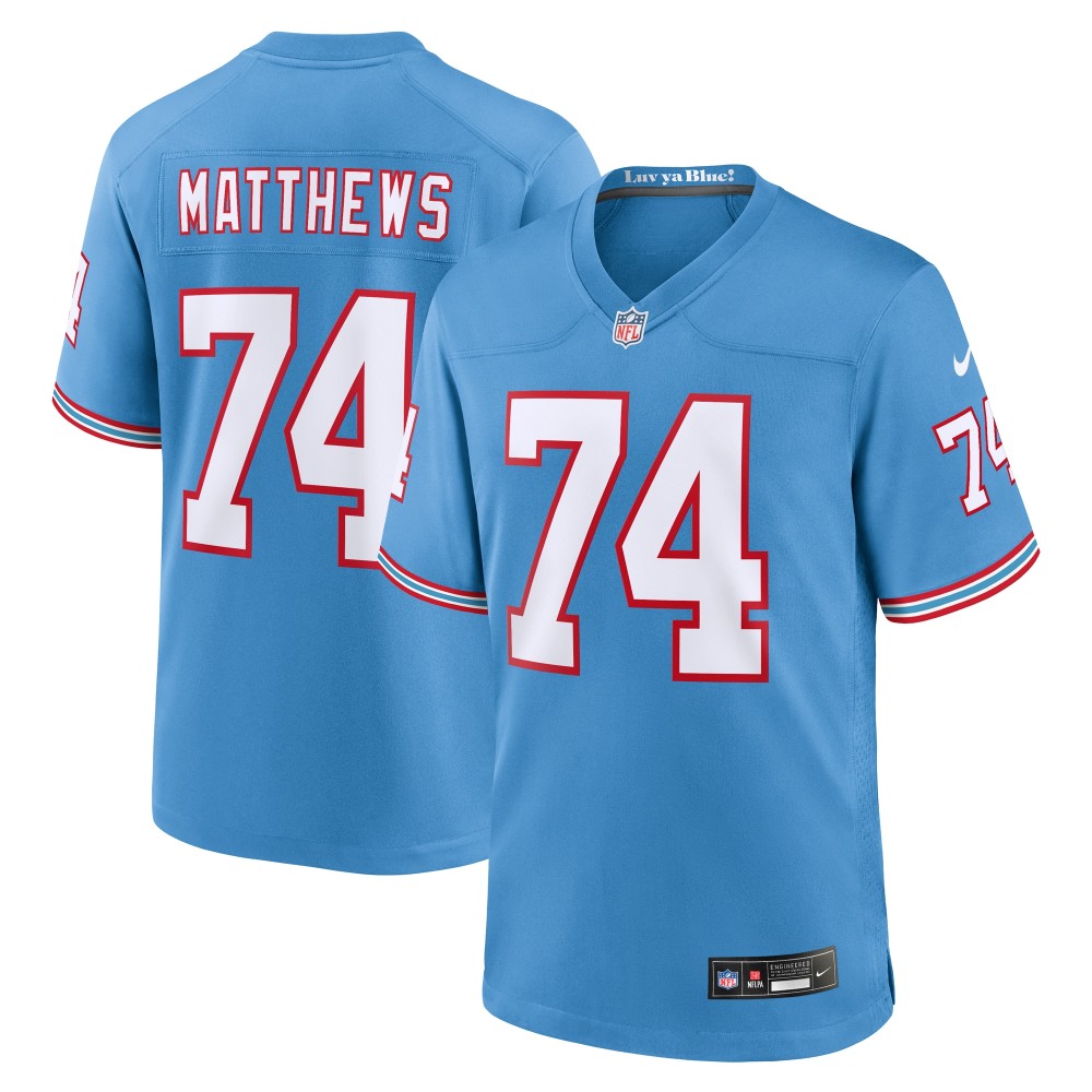 Men's Tennessee Titans Bruce Matthews Light Blue Oilers Throwback Retired Player Game Jersey
