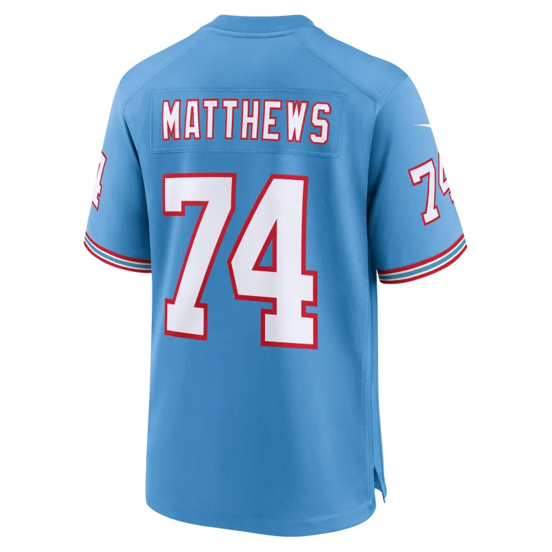 Men's Tennessee Titans Bruce Matthews Light Blue Oilers Throwback Retired Player Game Jersey