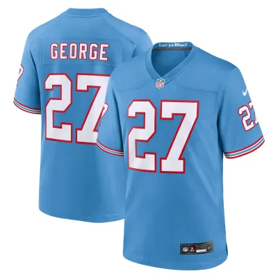 Men's Tennessee Titans Eddie George Light Blue Oilers Throwback Retired Player Game Jersey 01