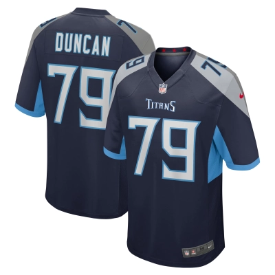 Men's Tennessee Titans Jaelyn Duncan  Navy Team Game Jersey 01