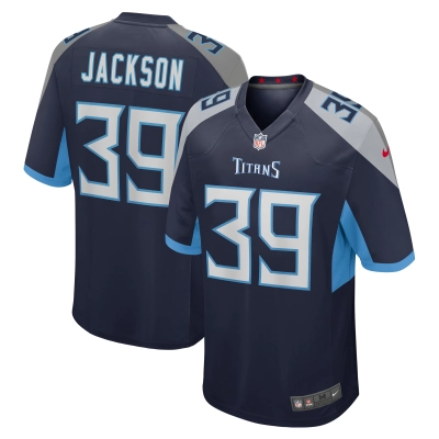 Men's Tennessee Titans Matthew Jackson  Navy Team Game Jersey 01