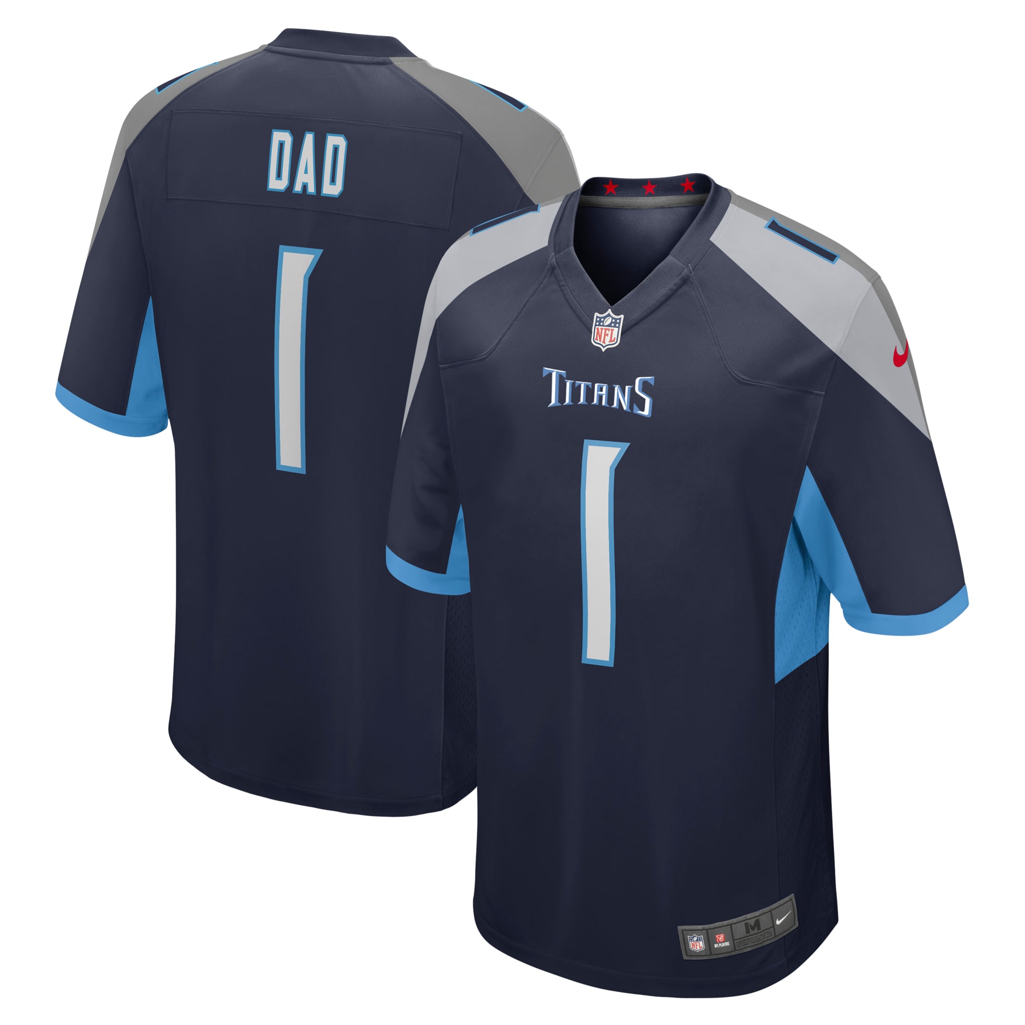 Men's Tennessee Titans Number 1 Dad Navy Game Jersey