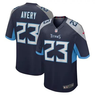 Men's Tennessee Titans Tre Avery  Navy Team Game Jersey 01