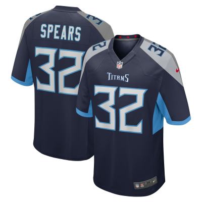 Men's Tennessee Titans Tyjae Spears  Navy Team Game Jersey 01