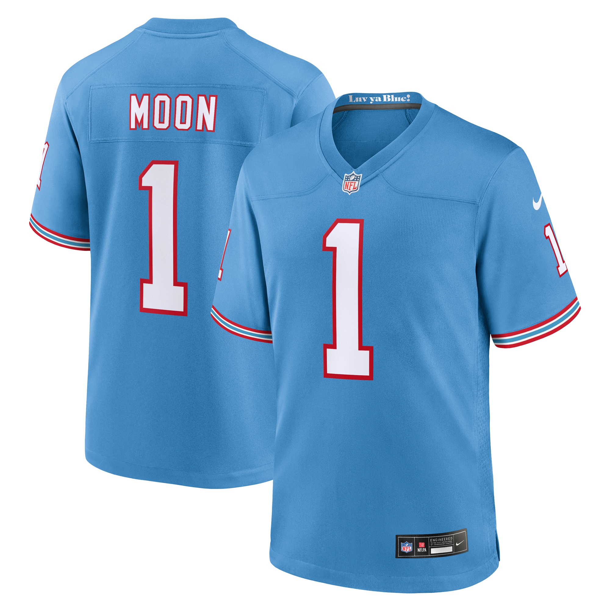 Men's Tennessee Titans Warren Moon Light Blue Oilers Throwback Retired Player Game Jersey