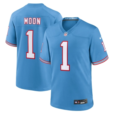 Men's Tennessee Titans Warren Moon Light Blue Oilers Throwback Retired Player Game Jersey 01