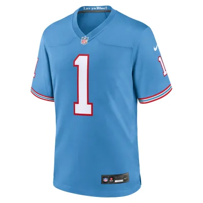 Men's Tennessee Titans Warren Moon Light Blue Oilers Throwback Retired Player Game Jersey 02