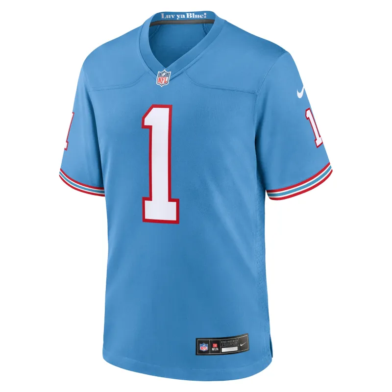 Men's Tennessee Titans Warren Moon Light Blue Oilers Throwback Retired Player Game Jersey